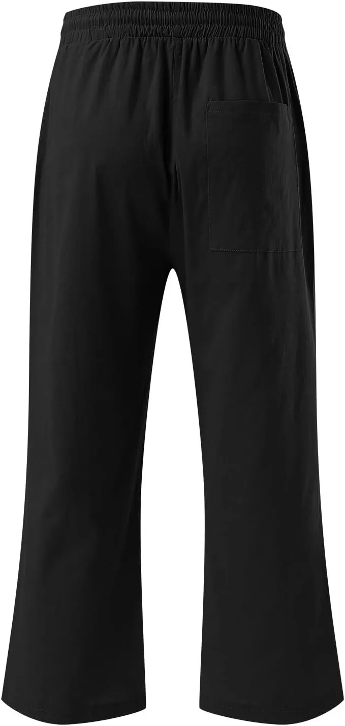 sdbrld Linen Pants Women Capris Casual Linen High Waist Trousers Drawstring Loose Fit Summer Pants Comfy Trousers with Pocket
