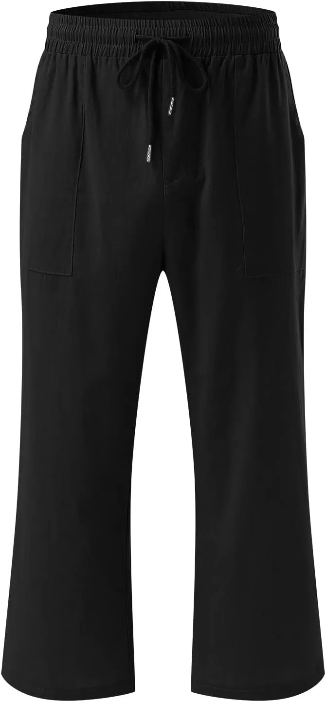 sdbrld Linen Pants Women Capris Casual Linen High Waist Trousers Drawstring Loose Fit Summer Pants Comfy Trousers with Pocket