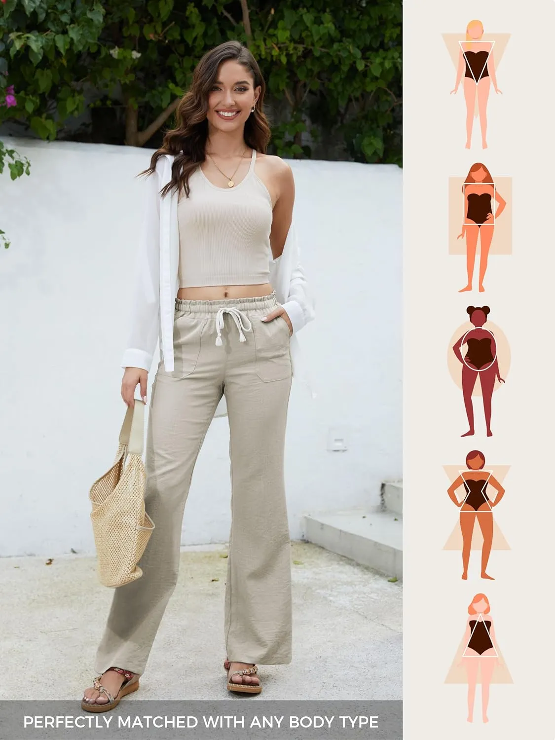 SEVEGO Tall Women Casual Linen Pants 30"/32"/34"/36" Inseam Drawstring Smocked Waist Beach Summer Trousers with Pockets