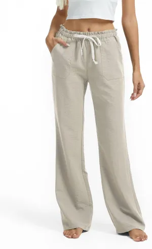 SEVEGO Tall Women Casual Linen Pants 30"/32"/34"/36" Inseam Drawstring Smocked Waist Beach Summer Trousers with Pockets