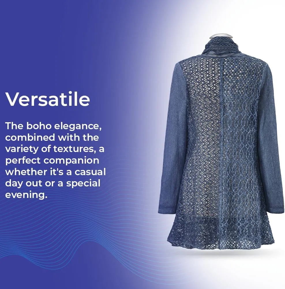 Shades of Blue Jacket, Womens Boho Lightweight Coat, Open Front Cardigan with Long Sleeves, Dressy or Casual Fashion