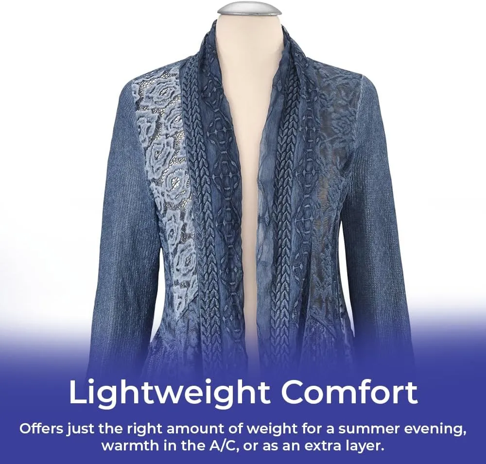 Shades of Blue Jacket, Womens Boho Lightweight Coat, Open Front Cardigan with Long Sleeves, Dressy or Casual Fashion