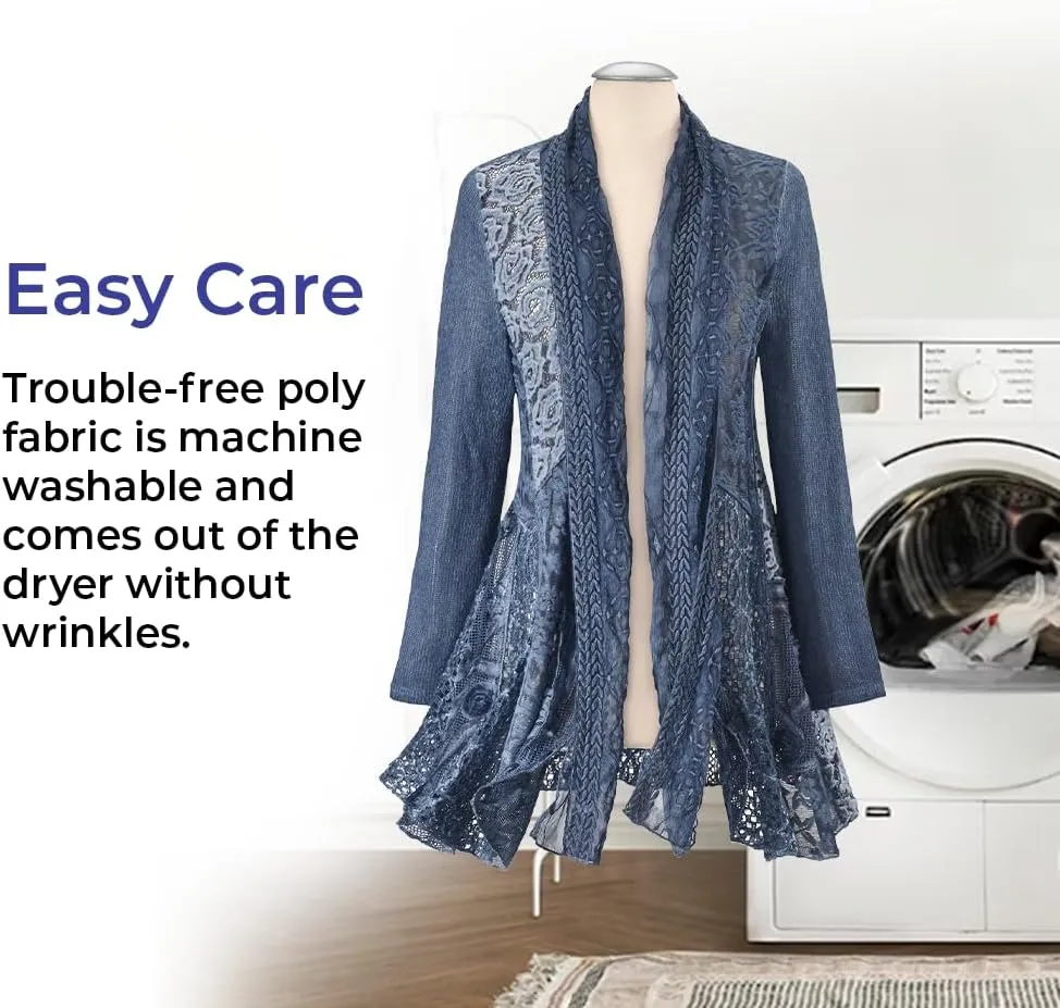 Shades of Blue Jacket, Womens Boho Lightweight Coat, Open Front Cardigan with Long Sleeves, Dressy or Casual Fashion