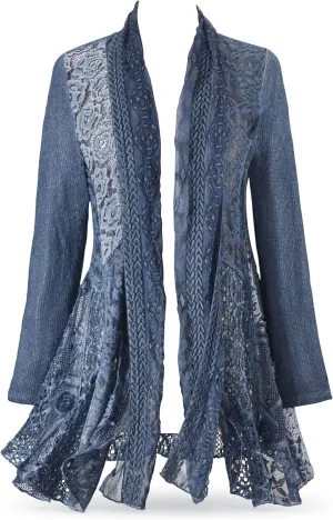Shades of Blue Jacket, Womens Boho Lightweight Coat, Open Front Cardigan with Long Sleeves, Dressy or Casual Fashion
