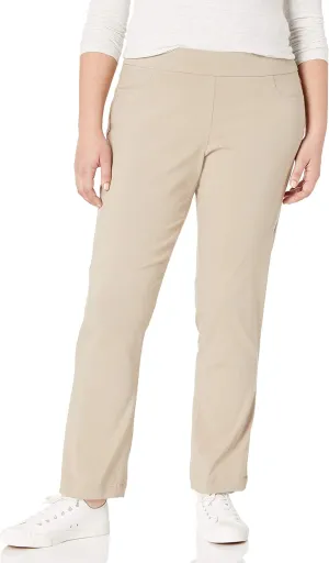 SLIM-SATION Women's Plus Size Wide Band Tall Pull-on Straight Leg Pant with Tummy Control