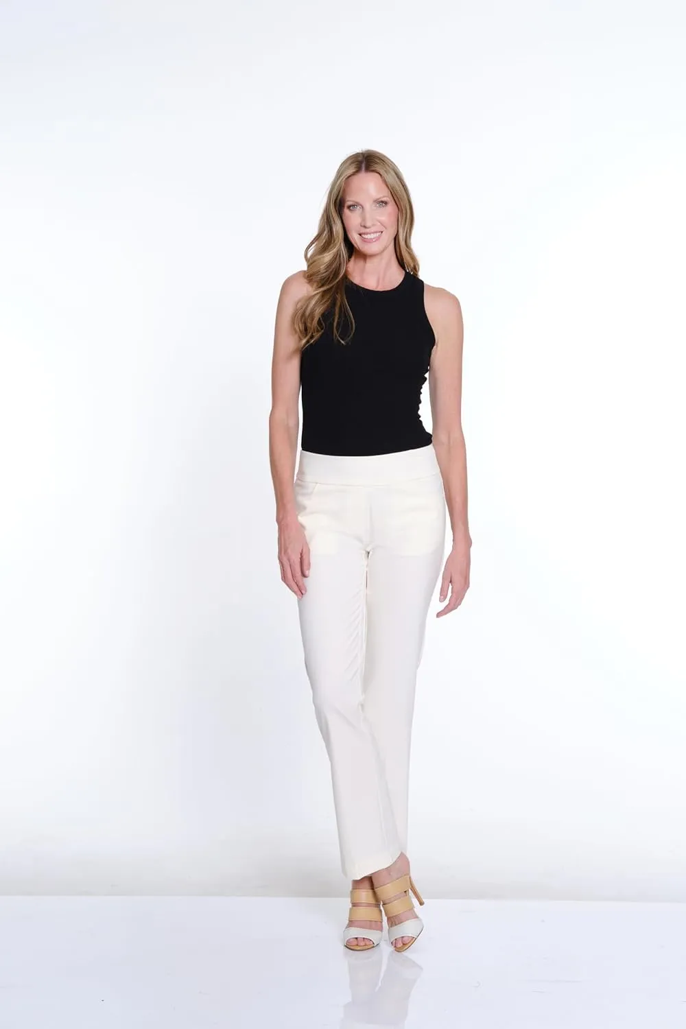 SLIM-SATION Women's Wide Band Pull Over Stove Pipe Leg Pant with Real Front Pockets