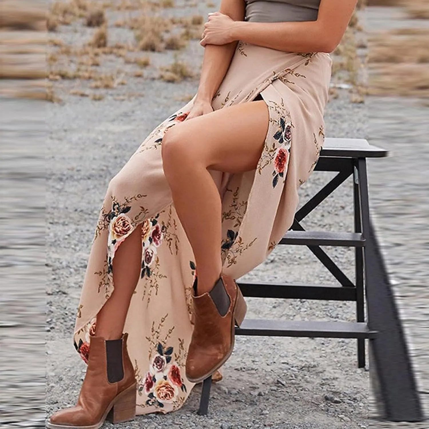 Slit Skirt for Women Floral Boho Long Skirts Tie Up Waist Summer Beach Wrap Cover Up Maxi Skirt Sexy Holiday Party Dresses