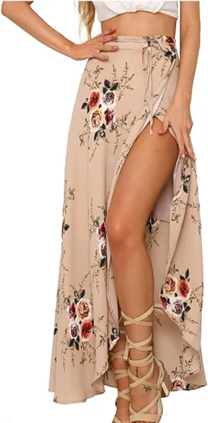 Slit Skirt for Women Floral Boho Long Skirts Tie Up Waist Summer Beach Wrap Cover Up Maxi Skirt Sexy Holiday Party Dresses