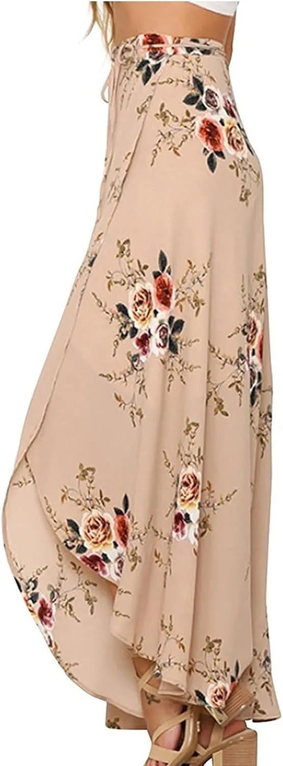 Slit Skirt for Women Floral Boho Long Skirts Tie Up Waist Summer Beach Wrap Cover Up Maxi Skirt Sexy Holiday Party Dresses