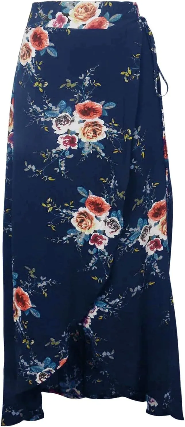 Slit Skirt for Women Floral Boho Long Skirts Tie Up Waist Summer Beach Wrap Cover Up Maxi Skirt Sexy Holiday Party Dresses