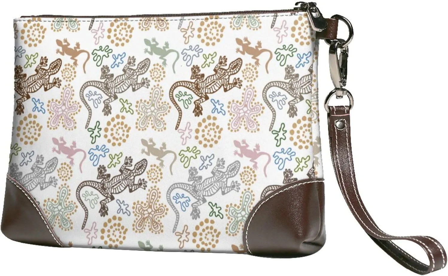 Small Clutch Purses for Women - Cute Gecko Lizard Artistic Leather Wristlet Wallets for Women with Wrist Strap