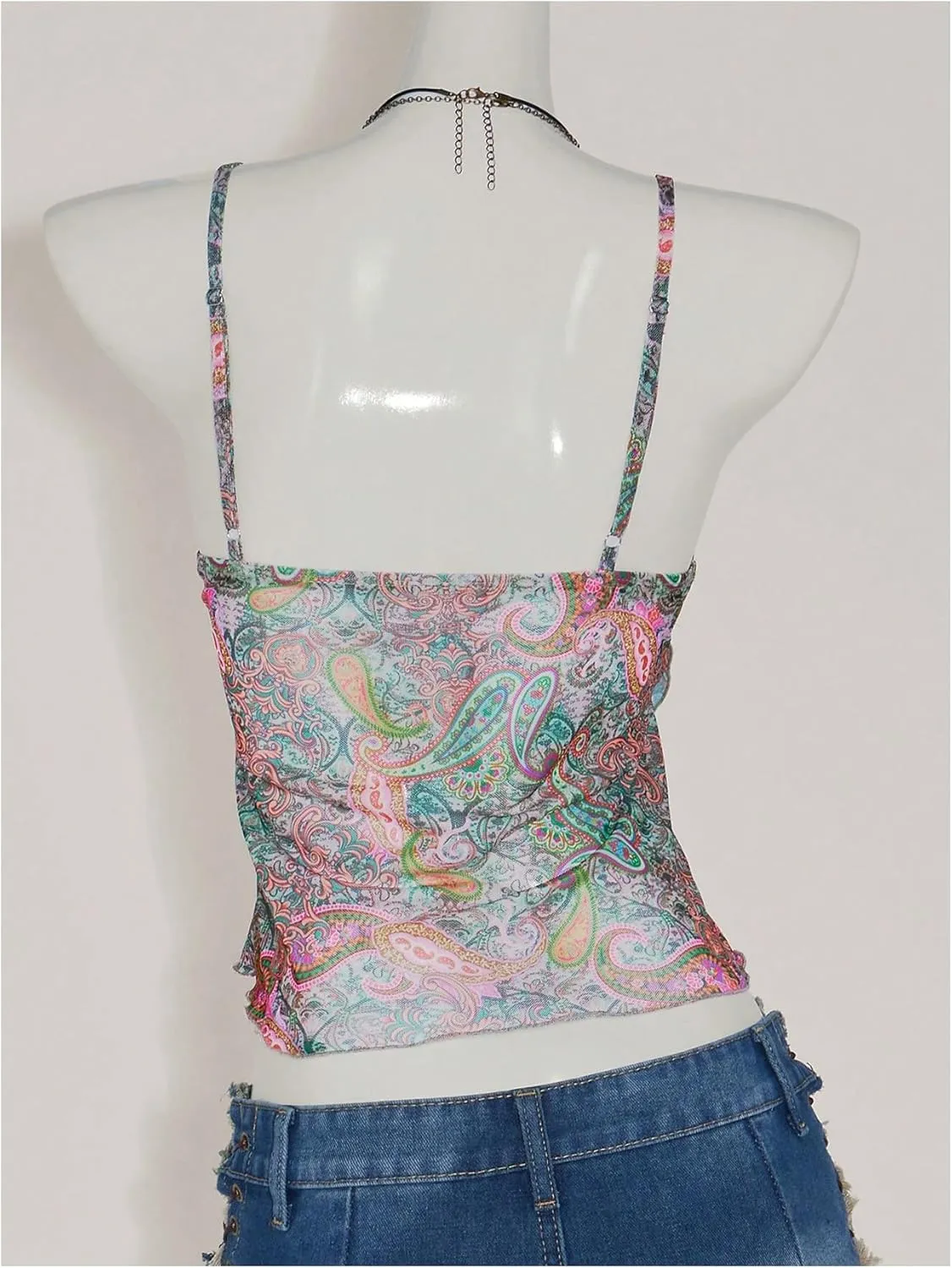 SOLY HUX Women's Boho Printed Camisole Tops Spaghetti Strap Fitted Beach Vacation Crop Cami Shirts