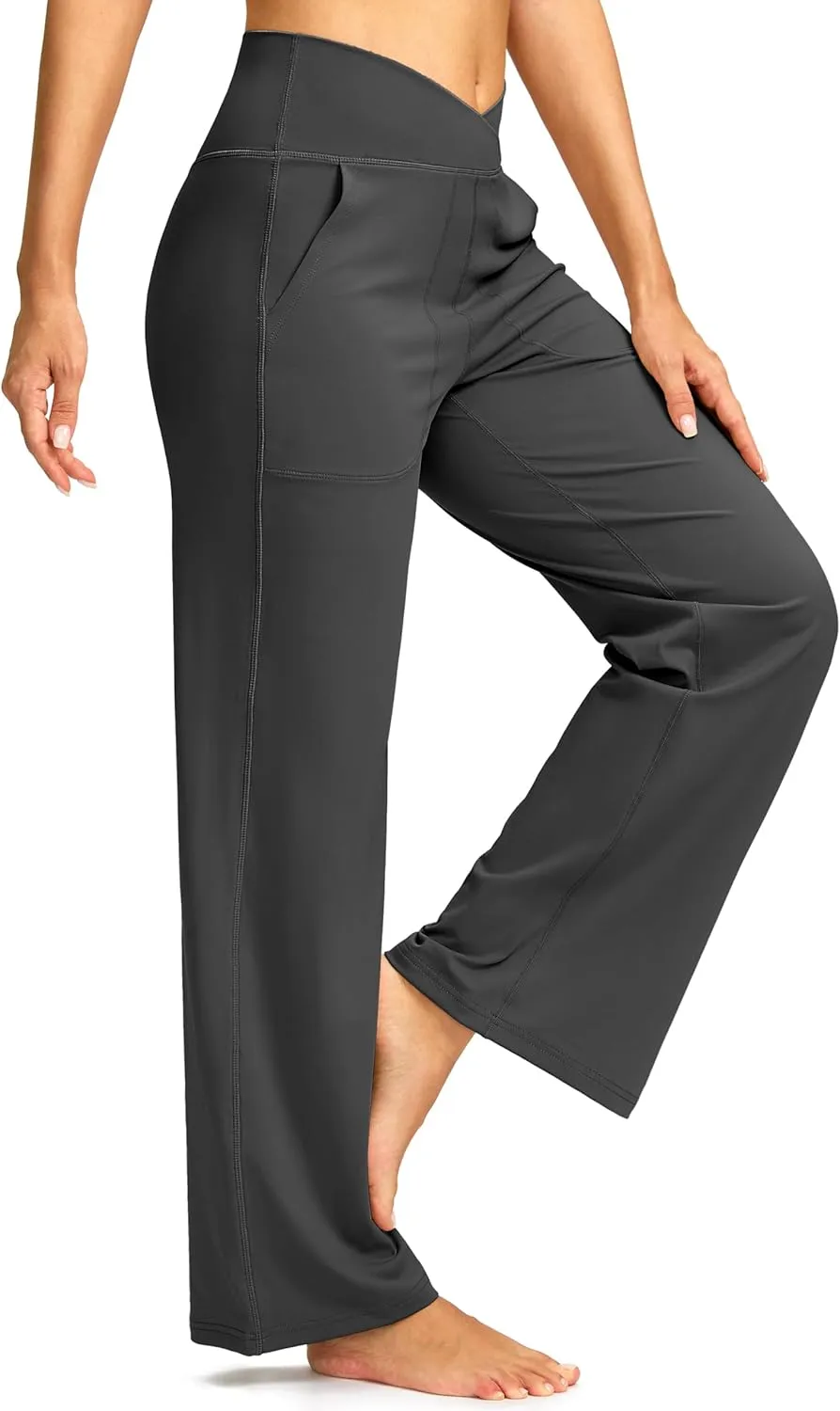 Soothfeel Wide Leg Pants Woman Yoga Pants with Pocket Crosscover High Waist Stretch Work Lounge Casual Dress Sweatpants