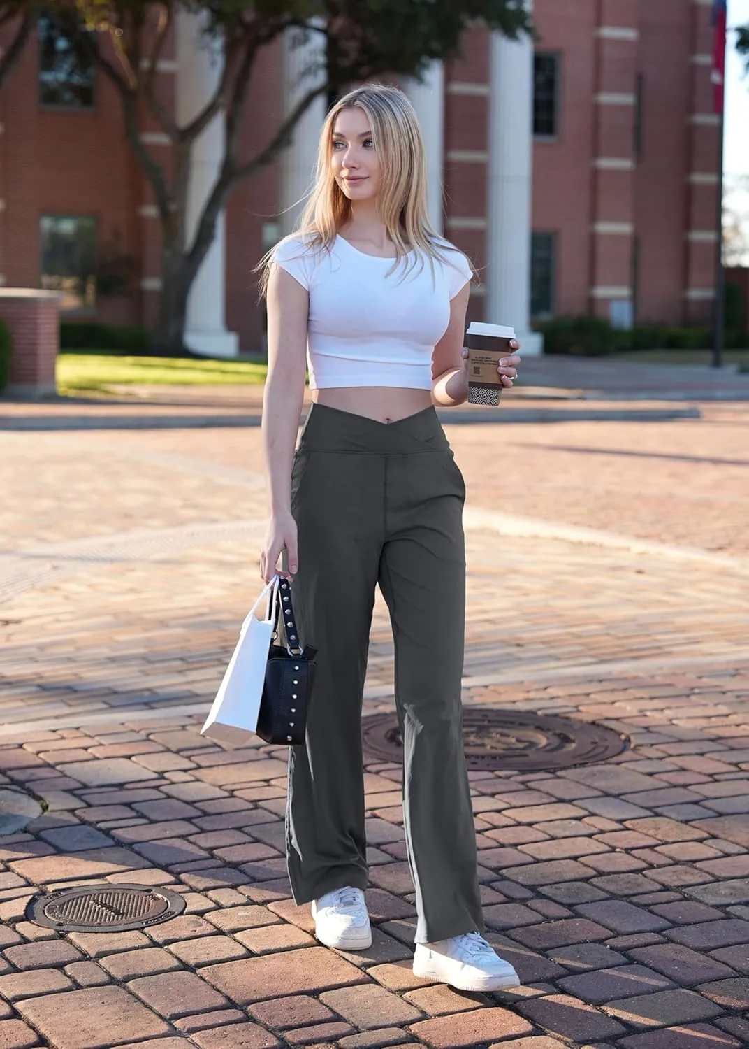Soothfeel Wide Leg Pants Woman Yoga Pants with Pocket Crosscover High Waist Stretch Work Lounge Casual Dress Sweatpants