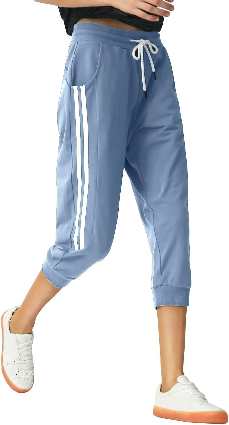 SPECIALMAGIC Women's Capri Pants Cropped Joggers with Pockets Elastic Waist Drawstring Capri Sweatpants