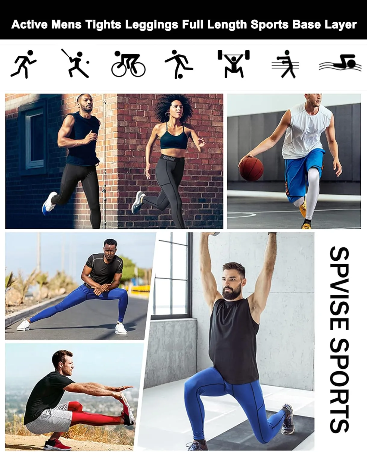 SPVISE Men's Compression Pants Workout Leggings Running Tights Cool Dry Athletic Baselayer Pants for Basketball Yoga Cycling