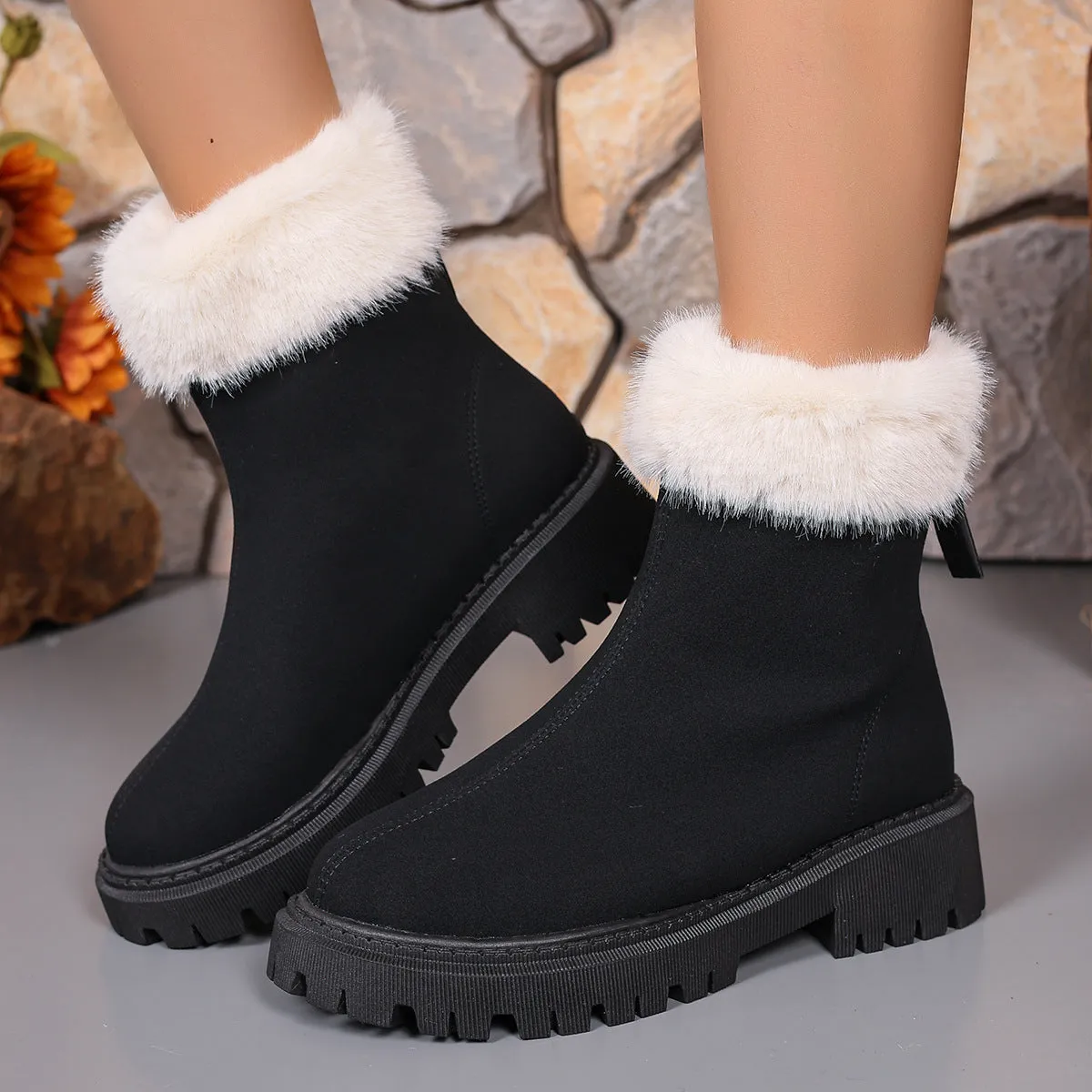 Square-heeled Snow Boots Winter Plus Velvet Platform Plush Shoes Fashion Warm Non-slip Mid-calf Boot