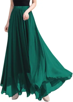 Summer Beach Skirt for Women Flowy Chiffon Maxi Skirts Floor Length High Waisted Pleated Skirt Vintage Tea Party Dresses