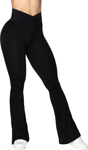 Sunzel Flare Leggings, Crossover Yoga Pants with Tummy Control, High-Waisted and Wide Leg, Sunzfly 30 Inseam, Black X-Small