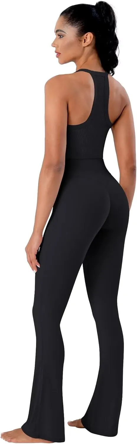 Sunzel Hidden Butt Lifting Scrunch Flare Leggings for Women High Waist No Front Seam Tummy Control Mini Flared Yoga Pants
