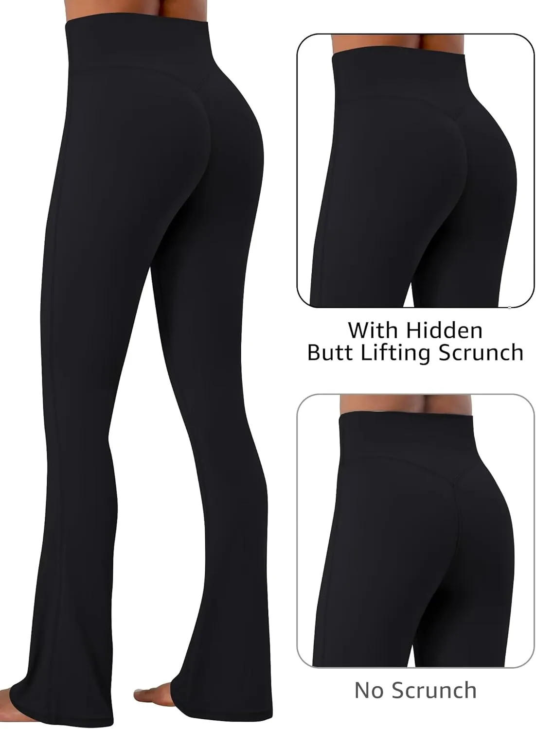 Sunzel Hidden Butt Lifting Scrunch Flare Leggings for Women High Waist No Front Seam Tummy Control Mini Flared Yoga Pants