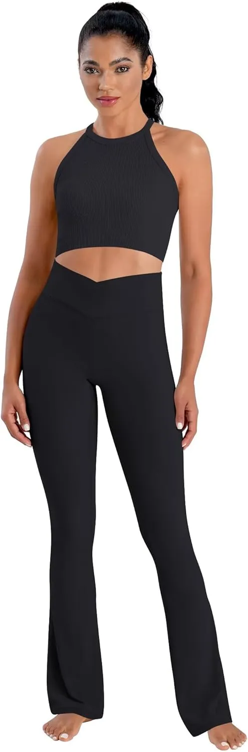 Sunzel Hidden Butt Lifting Scrunch Flare Leggings for Women High Waist No Front Seam Tummy Control Mini Flared Yoga Pants