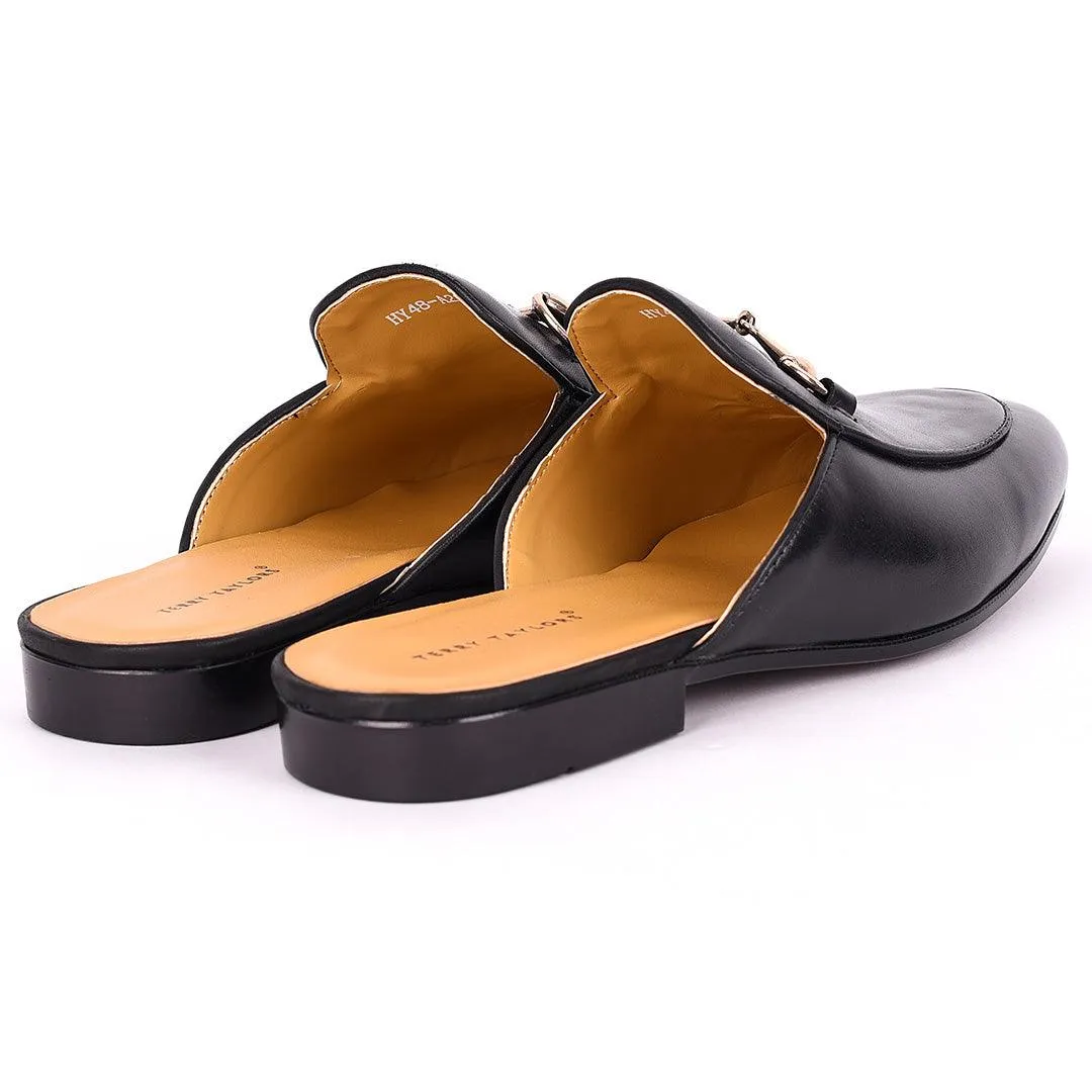 Terry Taylors Plain Leather With Chain Designed Men's Half Shoe- Black