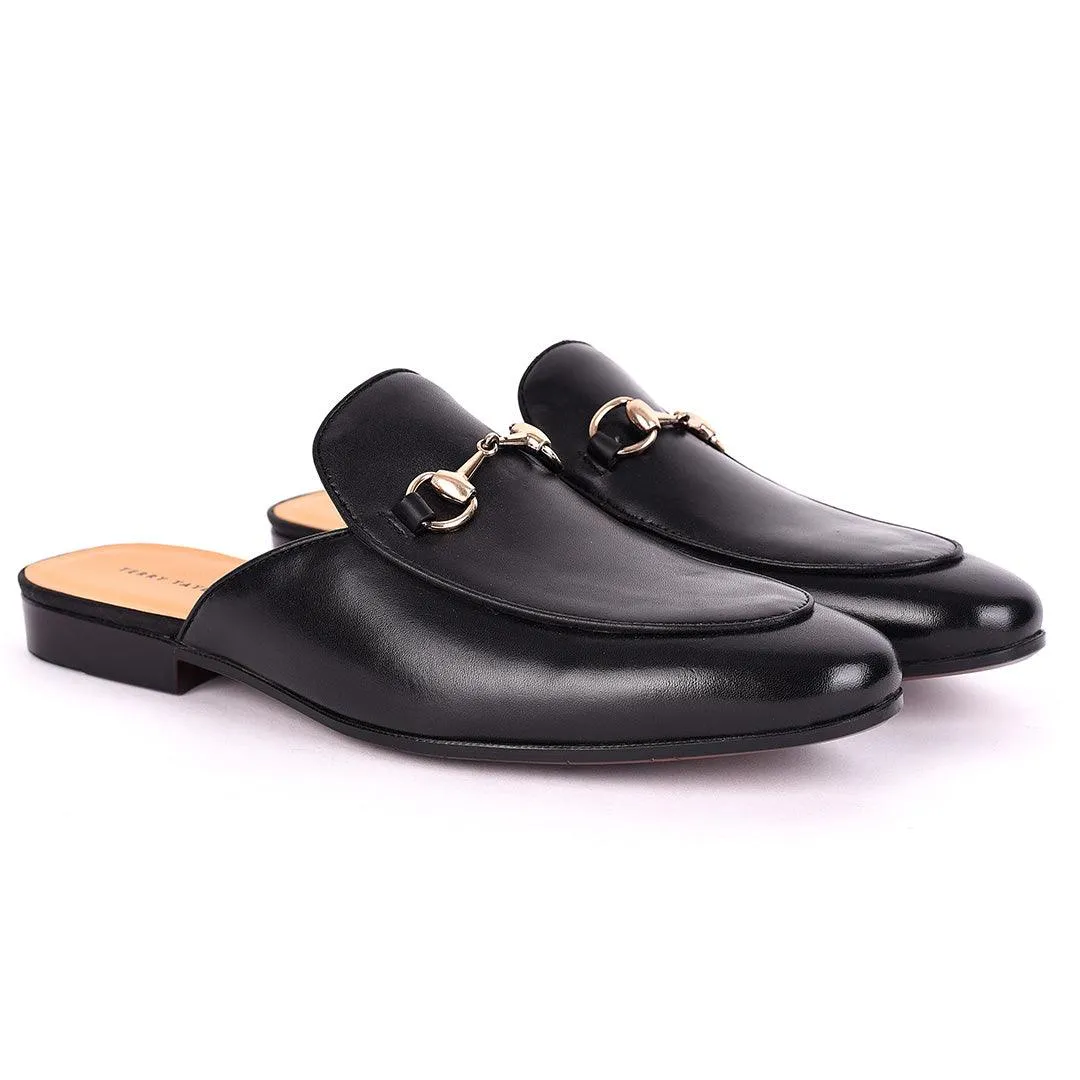 Terry Taylors Plain Leather With Chain Designed Men's Half Shoe- Black