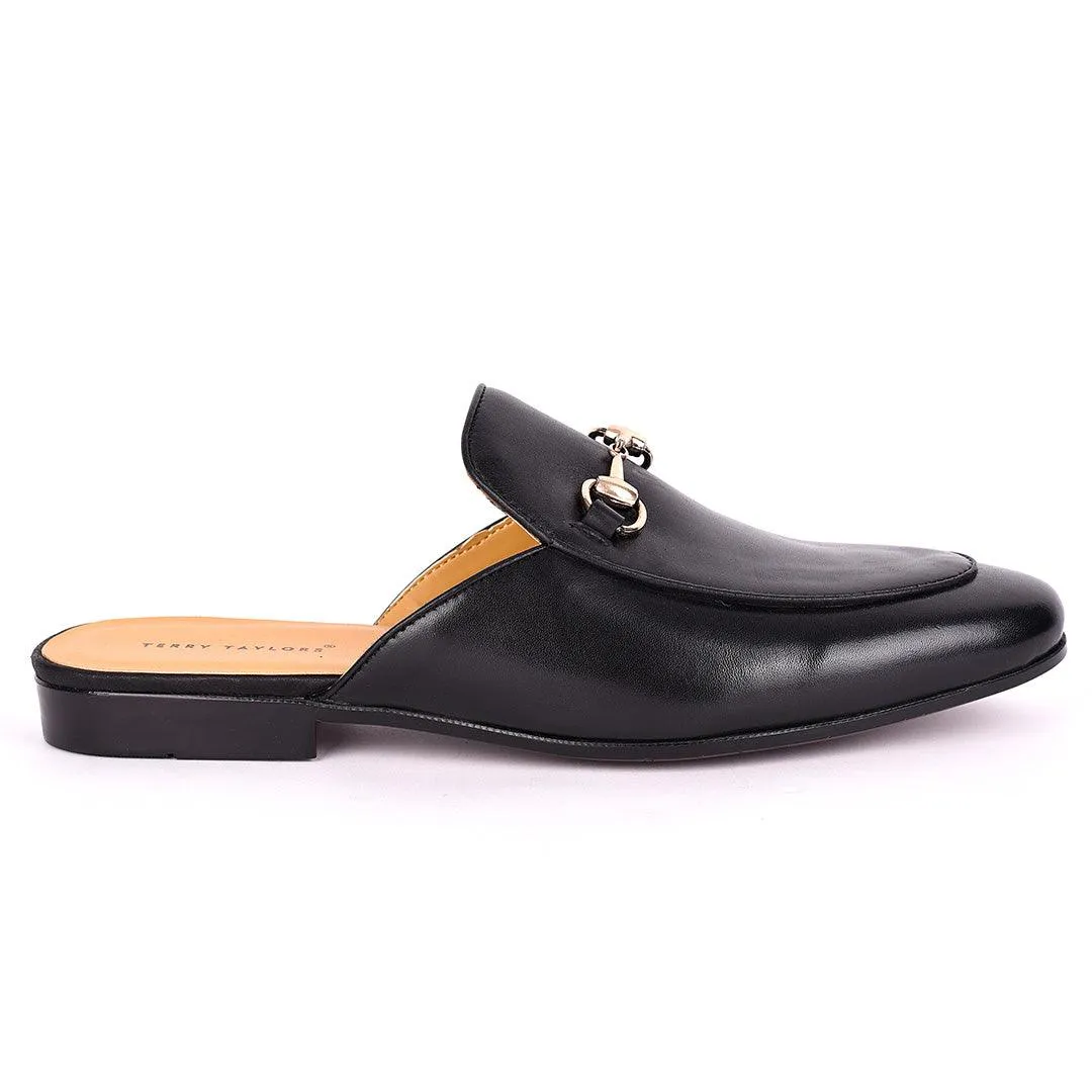 Terry Taylors Plain Leather With Chain Designed Men's Half Shoe- Black