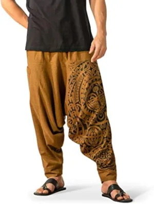 The Veshti Company Men's Boho Harem Pants - Printed Yoga Baggy Pants with Elastic Waist & Drawstring,
