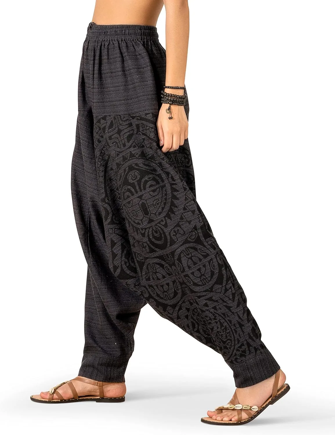 The Veshti Company Women's Printed Harem Pants - Boho Yoga Baggy Pants with Elastic Waist & Drawstring, Hippie Lounge Pants
