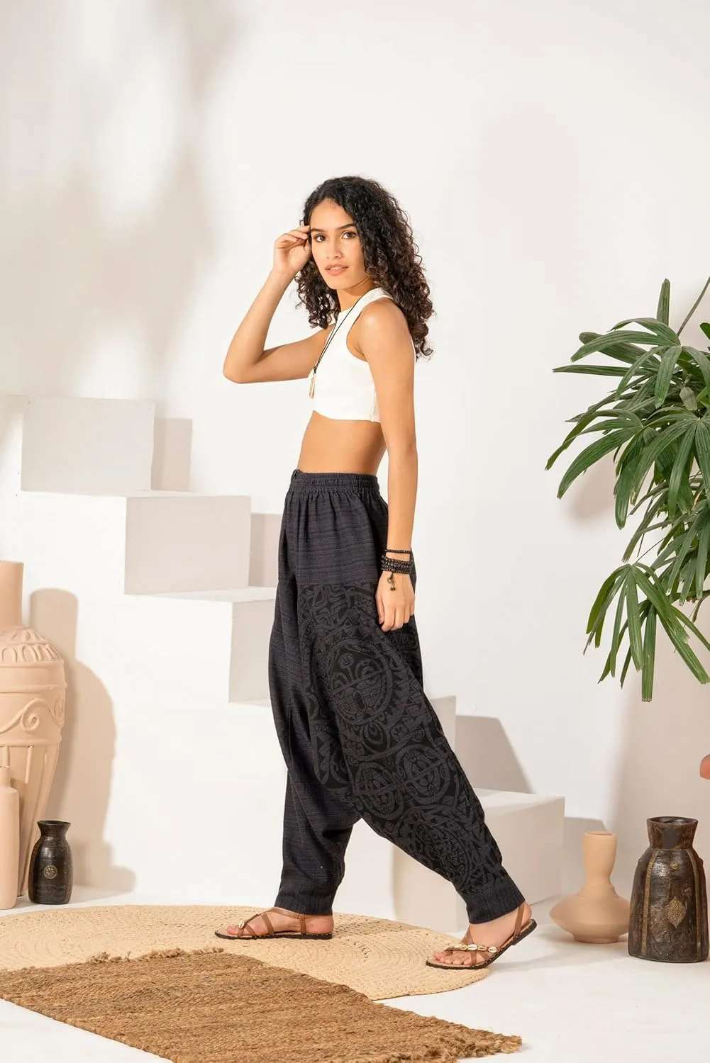 The Veshti Company Women's Printed Harem Pants - Boho Yoga Baggy Pants with Elastic Waist & Drawstring, Hippie Lounge Pants