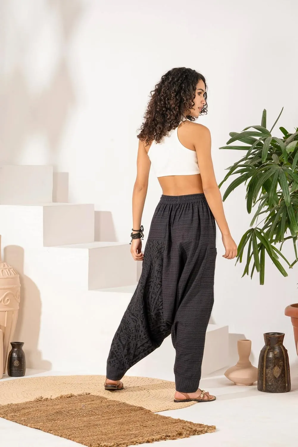 The Veshti Company Women's Printed Harem Pants - Boho Yoga Baggy Pants with Elastic Waist & Drawstring, Hippie Lounge Pants