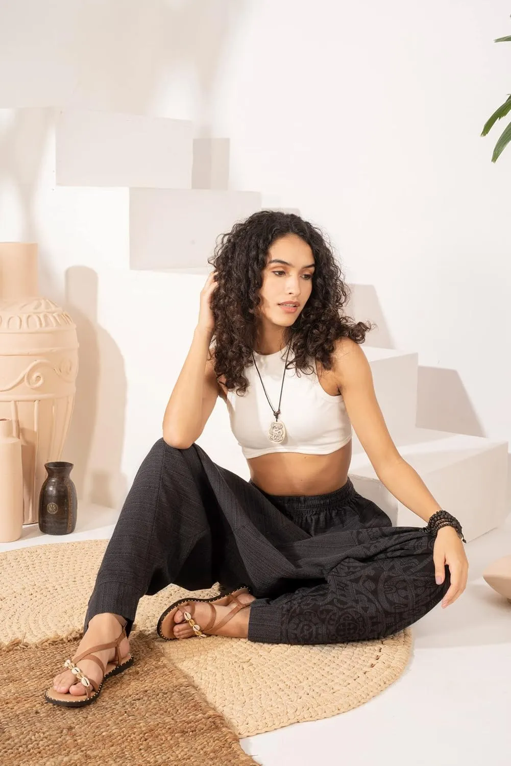 The Veshti Company Women's Printed Harem Pants - Boho Yoga Baggy Pants with Elastic Waist & Drawstring, Hippie Lounge Pants