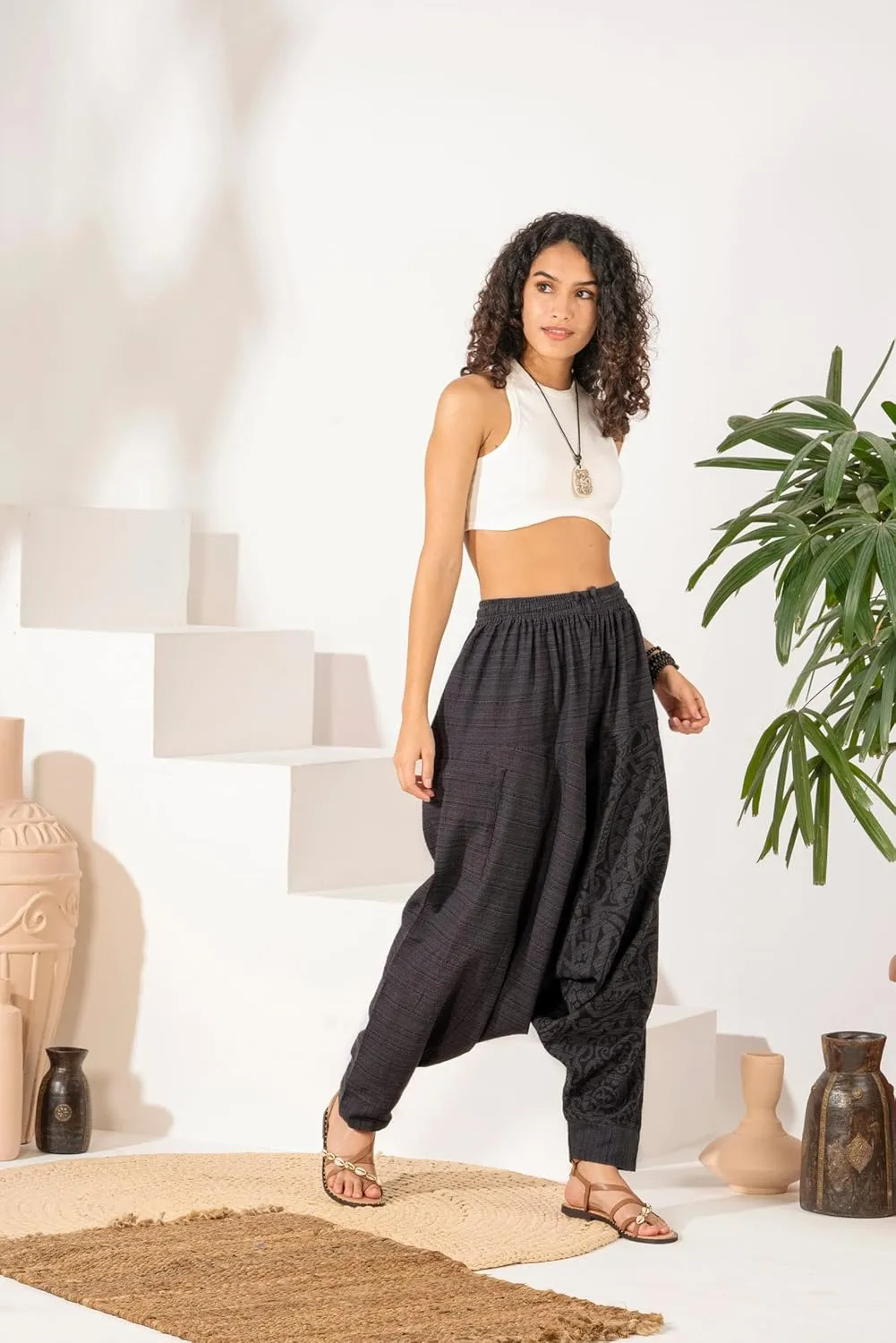 The Veshti Company Women's Printed Harem Pants - Boho Yoga Baggy Pants with Elastic Waist & Drawstring, Hippie Lounge Pants