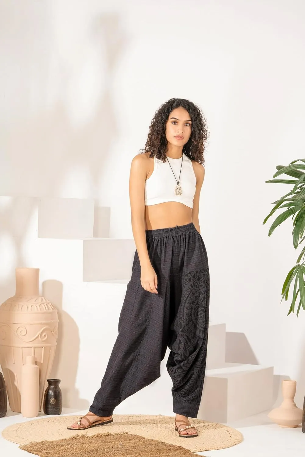 The Veshti Company Women's Printed Harem Pants - Boho Yoga Baggy Pants with Elastic Waist & Drawstring, Hippie Lounge Pants