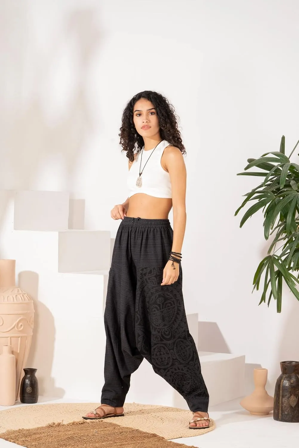 The Veshti Company Women's Printed Harem Pants - Boho Yoga Baggy Pants with Elastic Waist & Drawstring, Hippie Lounge Pants