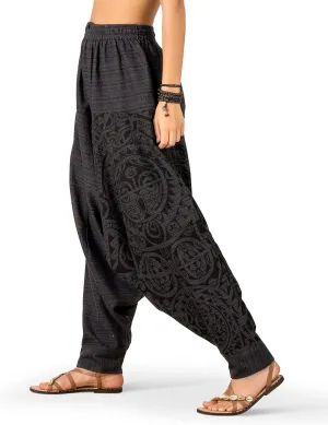 The Veshti Company Women's Printed Harem Pants - Boho Yoga Baggy Pants with Elastic Waist & Drawstring, Hippie Lounge Pants
