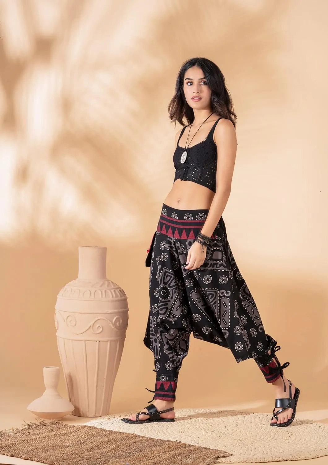 The Veshti Company Women's Printed Summer Harem Pants, Cotton Boho Hippie Casusal Oversized Palazzo Joggers for Women