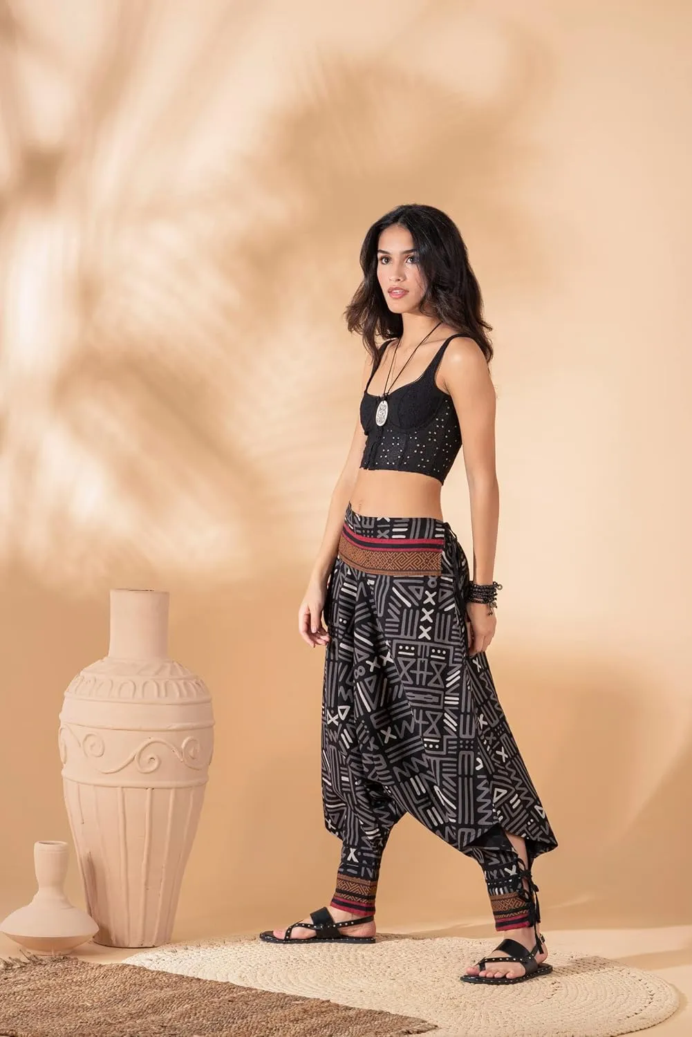 The Veshti Company Women's Printed Summer Harem Pants, Cotton Boho Hippie Casusal Oversized Palazzo Joggers for Women