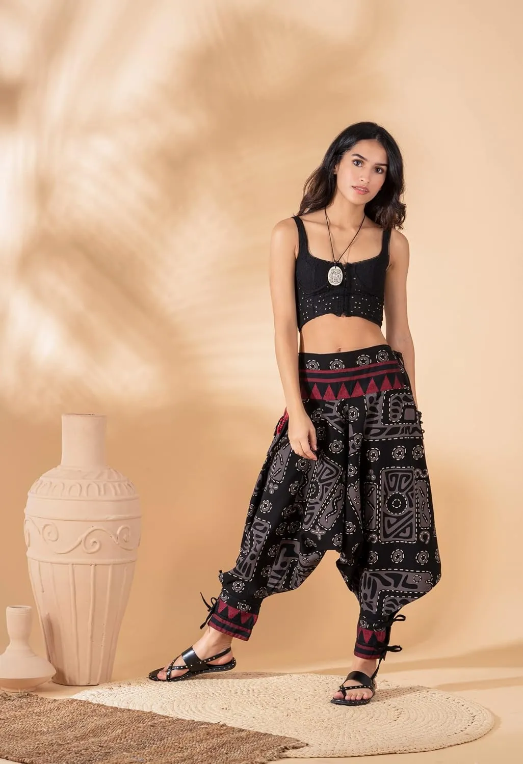 The Veshti Company Women's Printed Summer Harem Pants, Cotton Boho Hippie Casusal Oversized Palazzo Joggers for Women