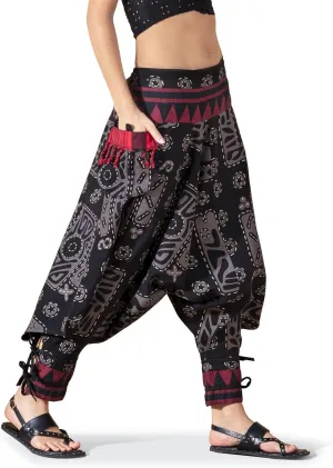 The Veshti Company Women's Printed Summer Harem Pants, Cotton Boho Hippie Casusal Oversized Palazzo Joggers for Women