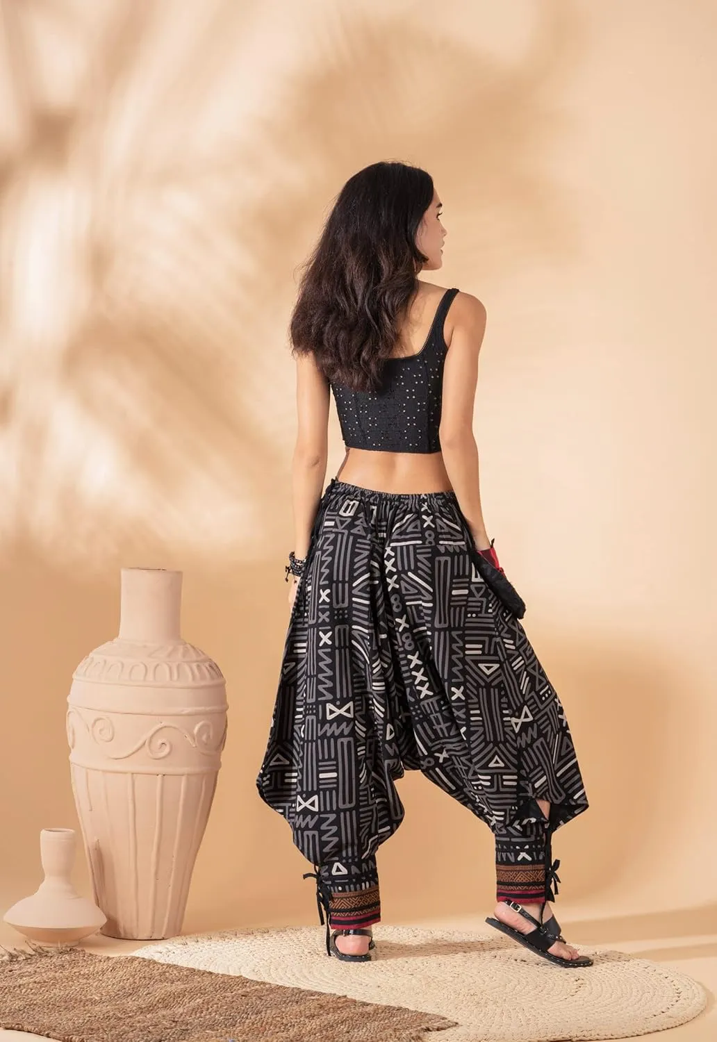 The Veshti Company Women's Printed Summer Harem Pants, Cotton Boho Hippie Casusal Oversized Palazzo Joggers for Women