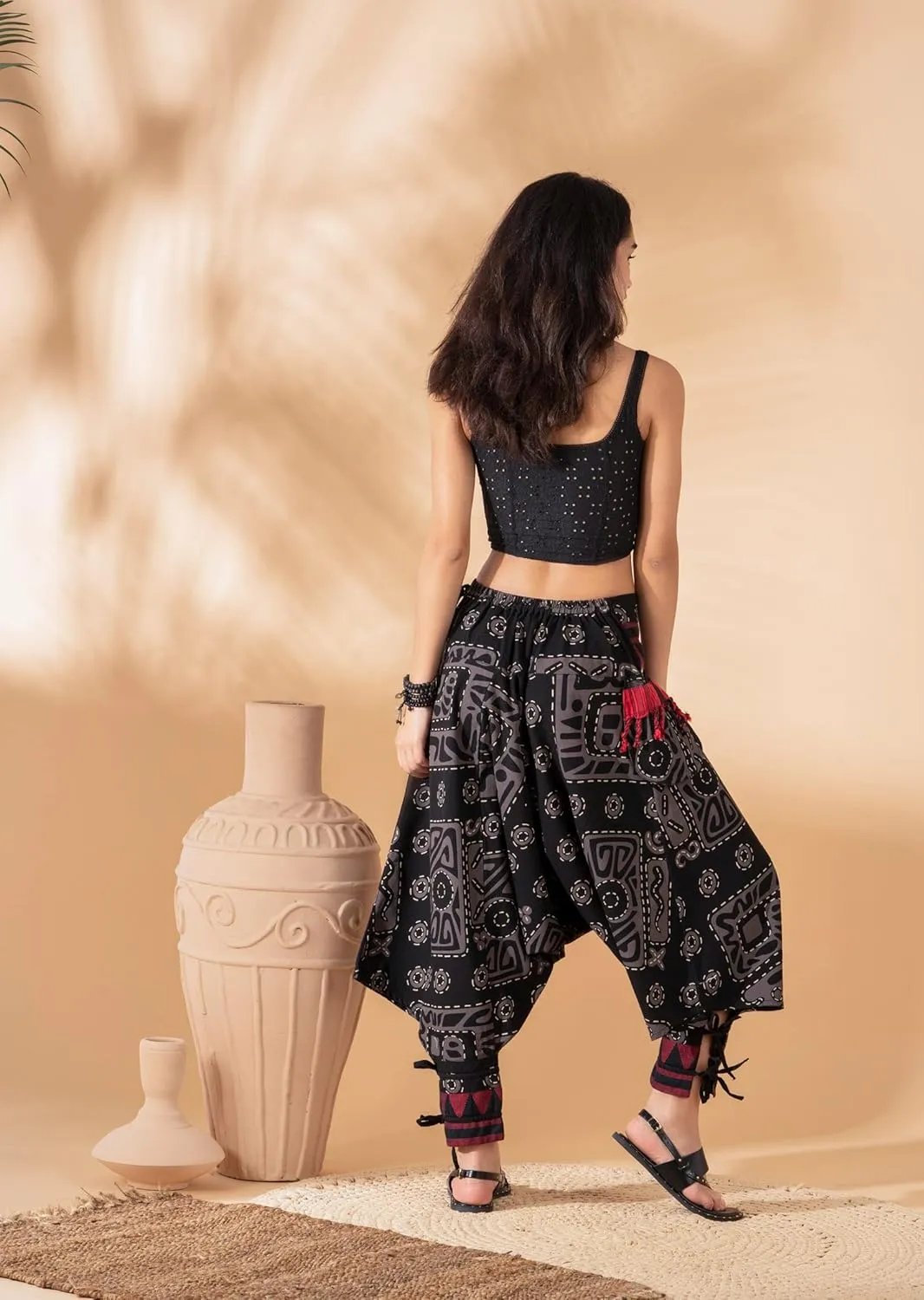 The Veshti Company Women's Printed Summer Harem Pants, Cotton Boho Hippie Casusal Oversized Palazzo Joggers for Women