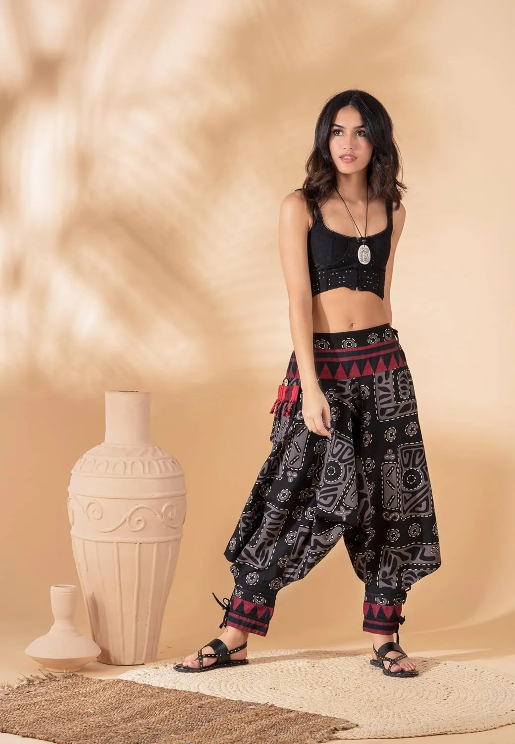 The Veshti Company Women's Printed Summer Harem Pants, Cotton Boho Hippie Casusal Oversized Palazzo Joggers for Women
