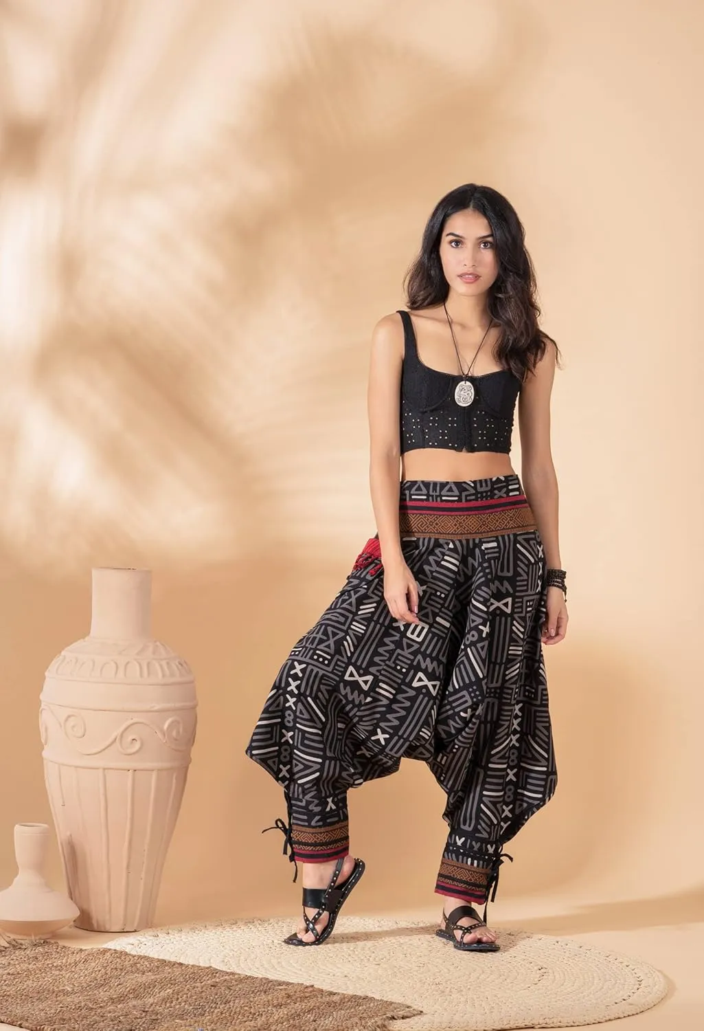 The Veshti Company Women's Printed Summer Harem Pants, Cotton Boho Hippie Casusal Oversized Palazzo Joggers for Women