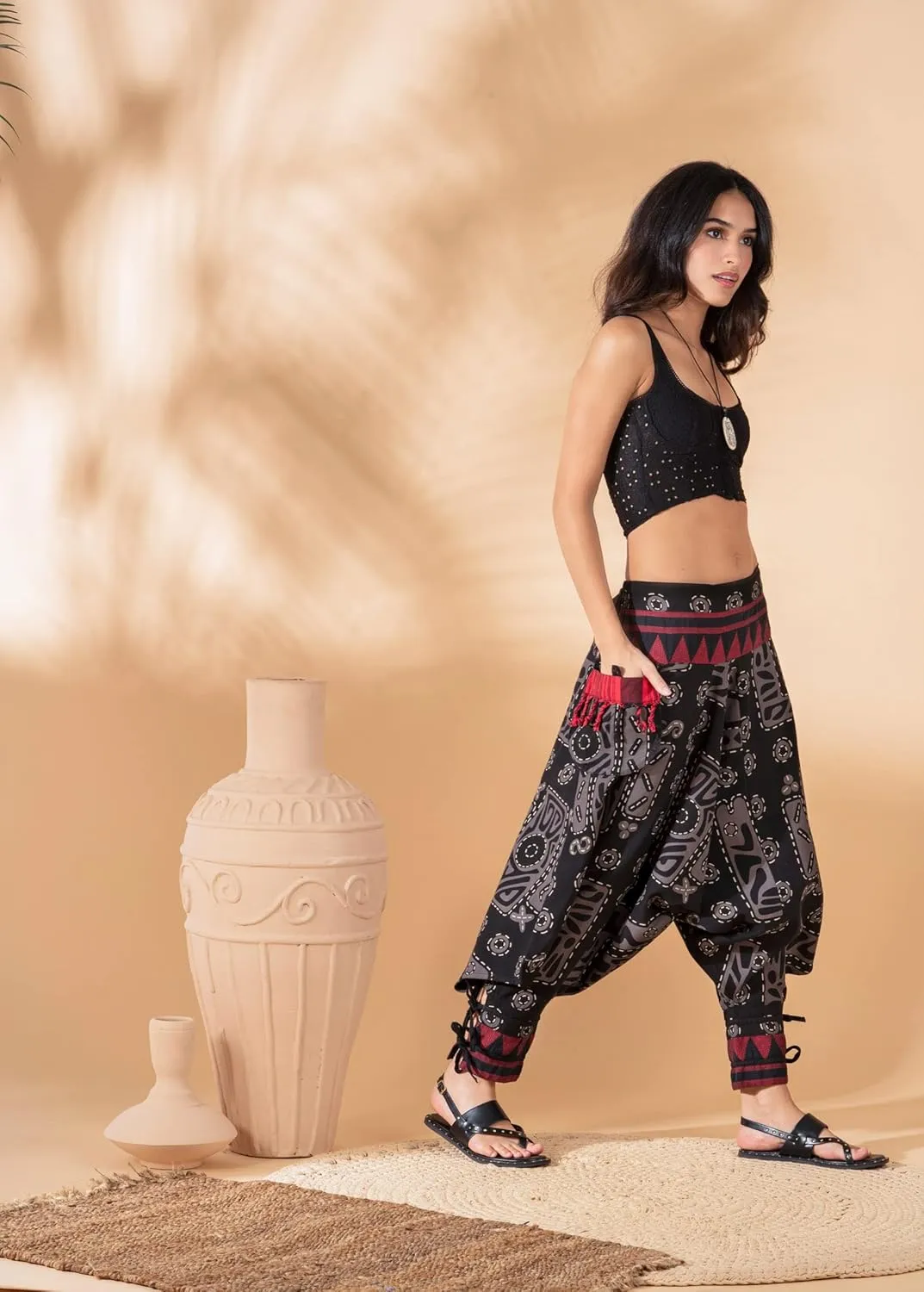 The Veshti Company Women's Printed Summer Harem Pants, Cotton Boho Hippie Casusal Oversized Palazzo Joggers for Women