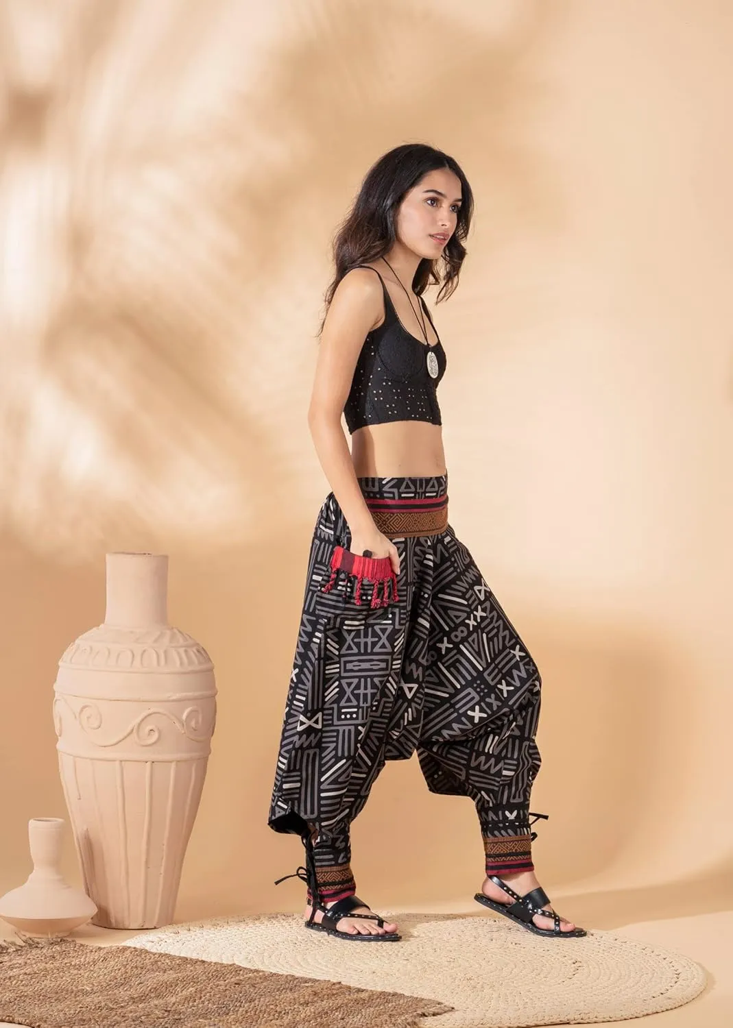 The Veshti Company Women's Printed Summer Harem Pants, Cotton Boho Hippie Casusal Oversized Palazzo Joggers for Women