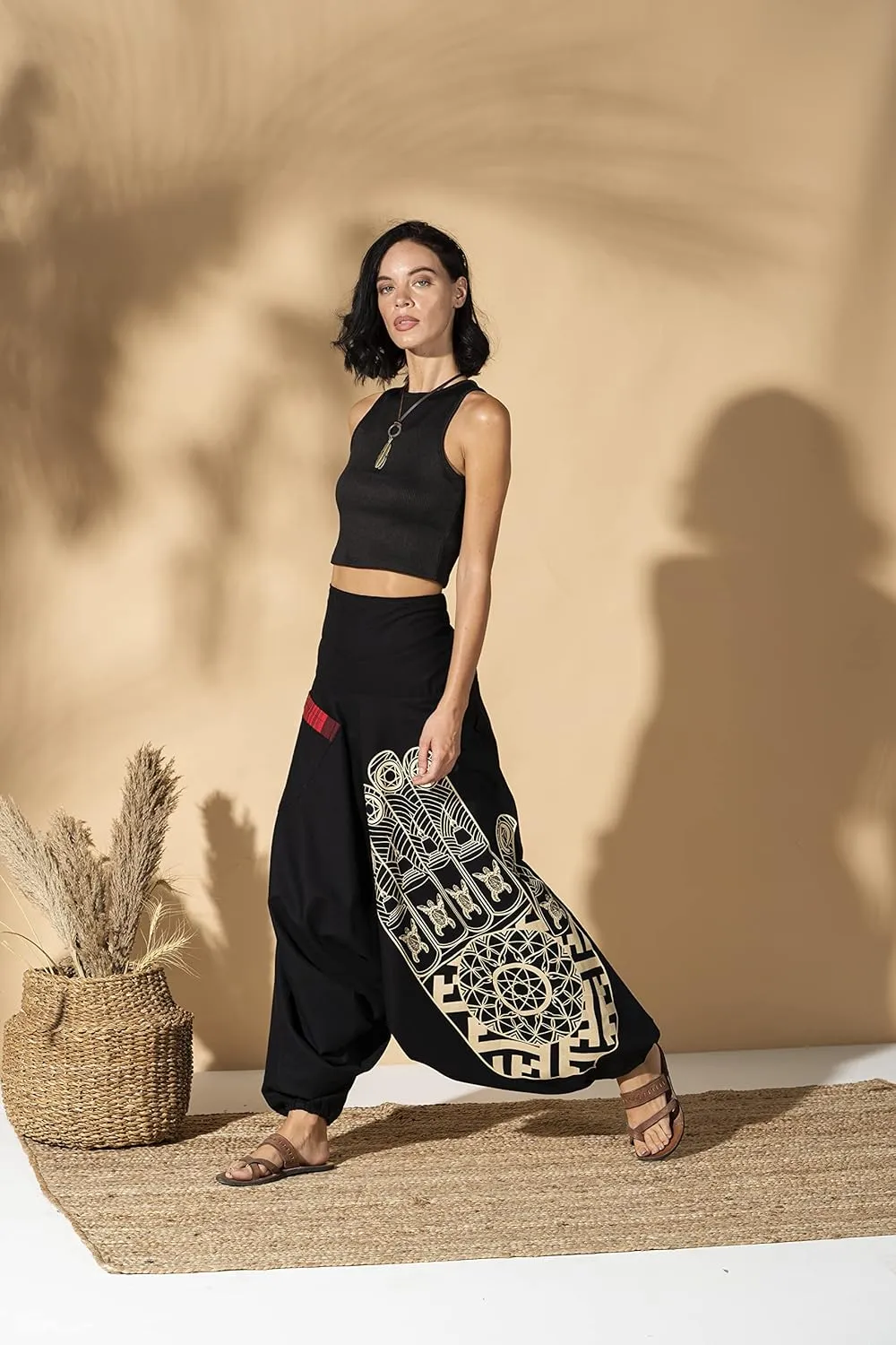 The Veshti Company Women's Printed Summer Harem Pants, Cotton Boho Hippie Casusal Oversized Palazzo Pant for Women