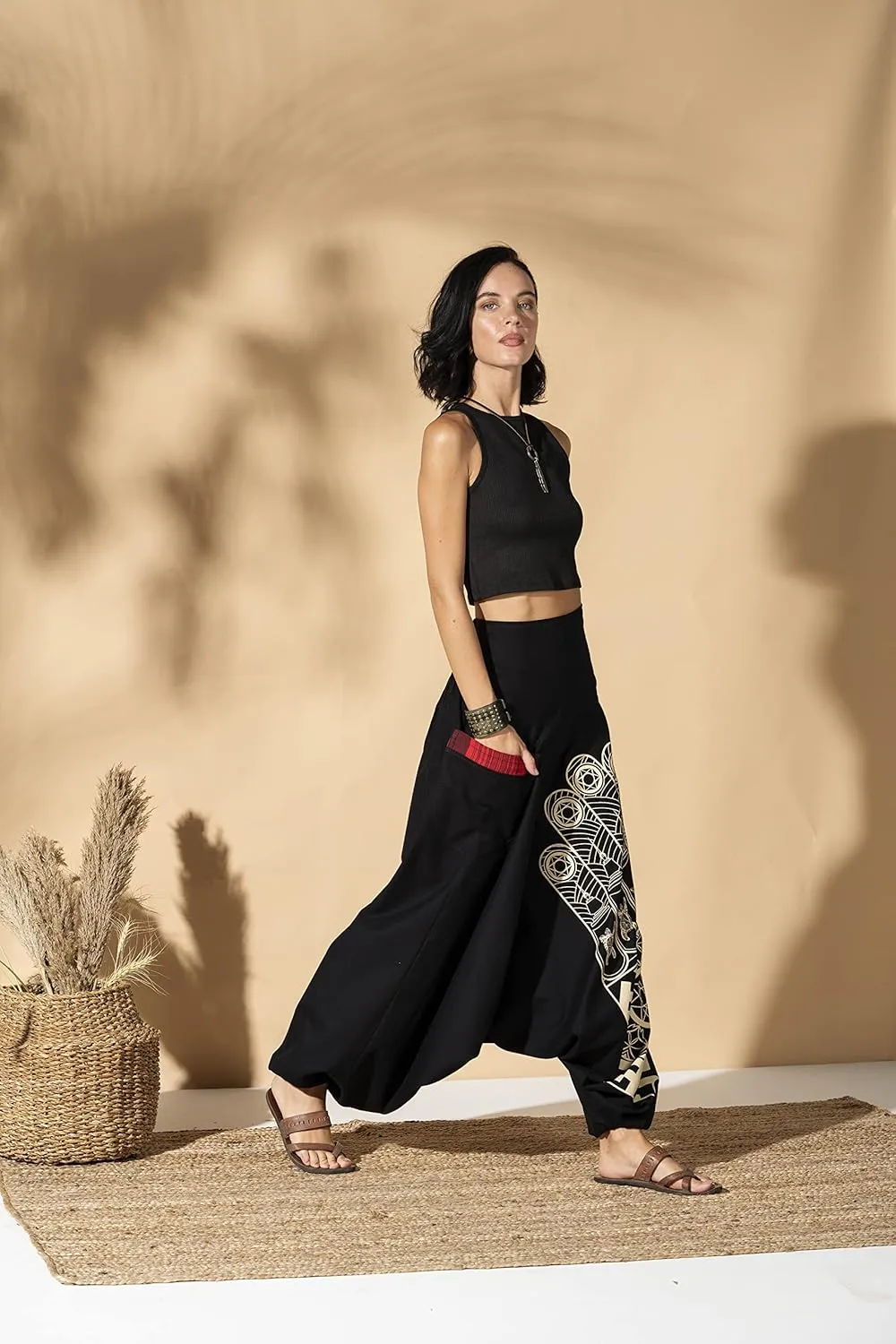 The Veshti Company Women's Printed Summer Harem Pants, Cotton Boho Hippie Casusal Oversized Palazzo Pant for Women